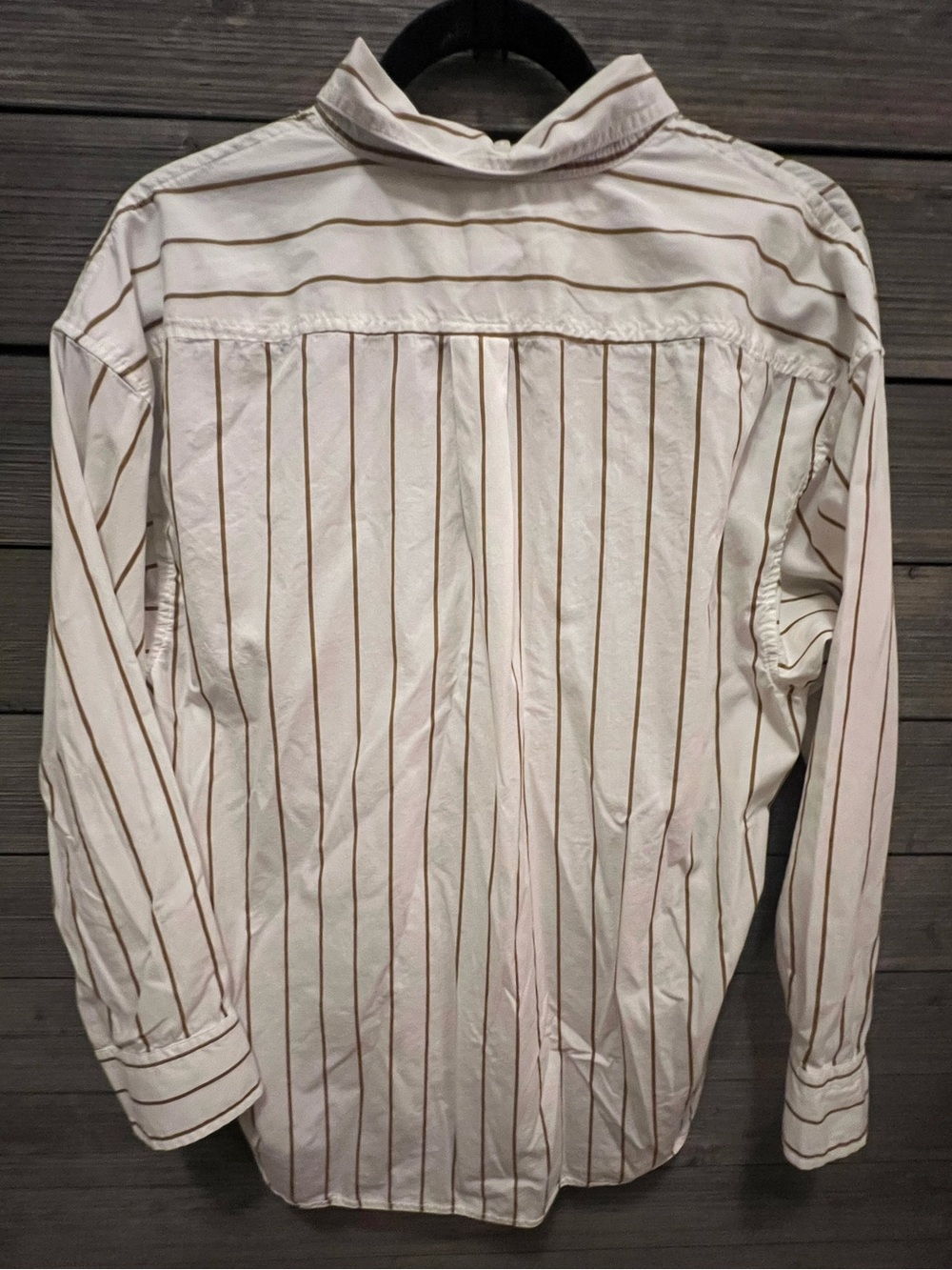 Vintage J. Crew White Button-Down Shirt with Brown Pinstripes - Picture 3 of 7